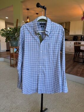 Paul Fredrick Blue and White Windowpane Button-Down Shirt